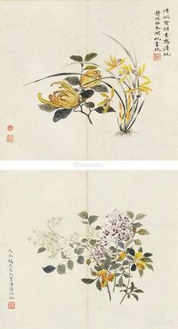 吴湖帆 花卉双挖