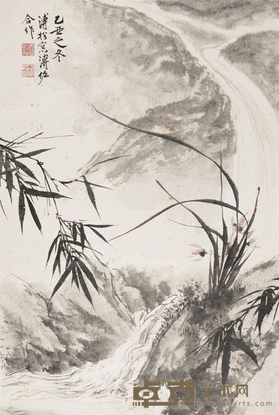 溥松窗 溥佐 兰石图 77.5×53cm