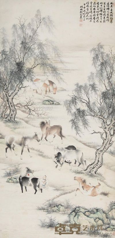 殷梓湘 八骏图 138×67cm