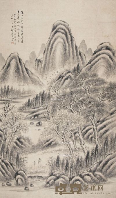 樊少云 深山古寺 133.5×78cm