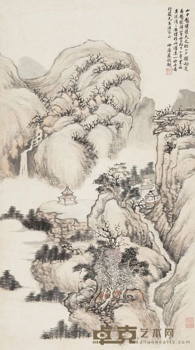 夏敬观 山中悬瀑 72×40cm