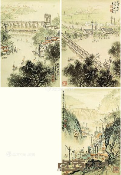 宋文治 山水 39×27cm×3