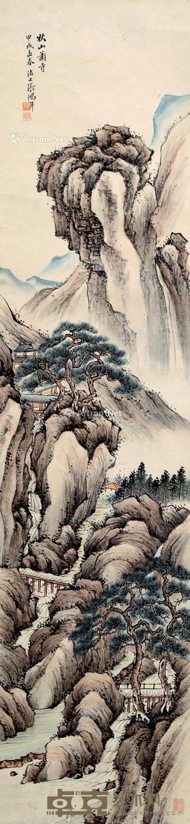 张鸿年 秋山萧寺 131×31cm