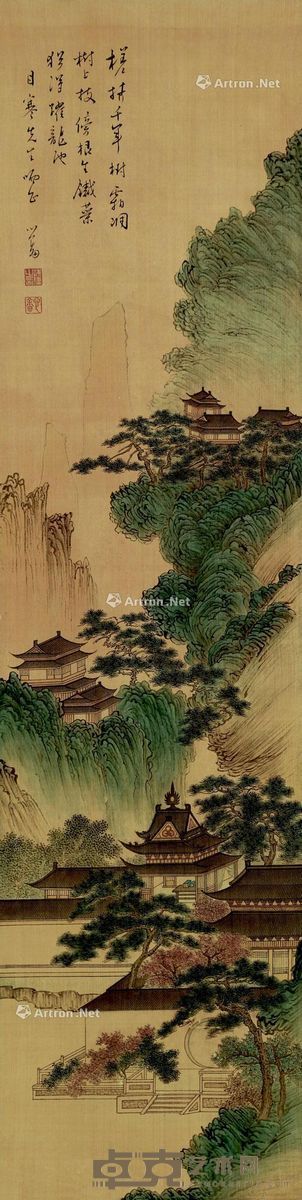 溥儒 山水楼阁 100×26cm