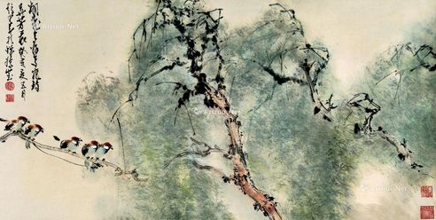 赵少昂 柳雀图