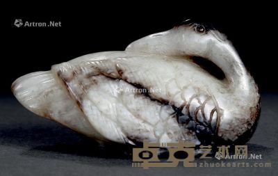 清代 双色玉鸭 长7.5cm