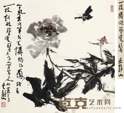 吴静山 一枝胜欲簪双鬓 68×69cm