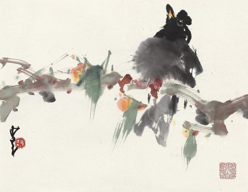 赵少昂 松叶小鸟