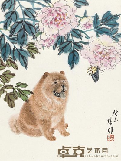 方楚雄 团花小狗 45×35cm