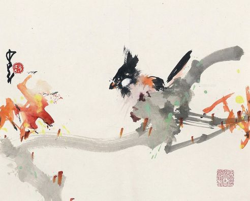 赵少昂 枫树小鸟