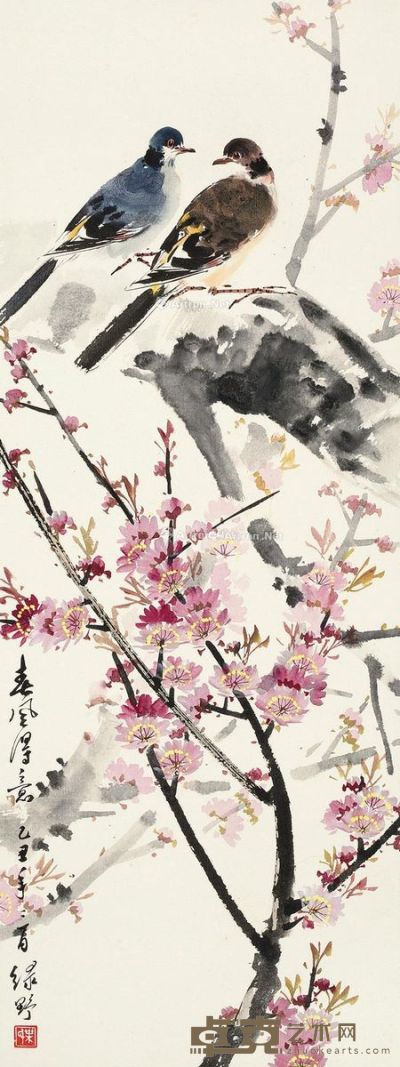 叶绿野 花鸟 91×34cm