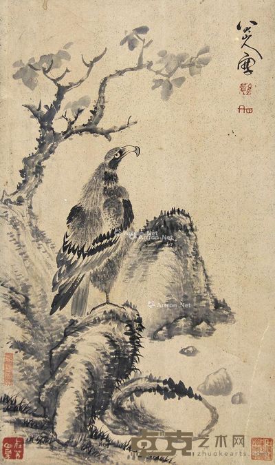 八大山人 鹰石图 63×36cm