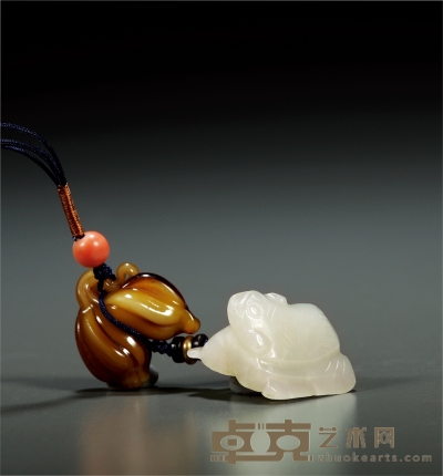 清 琉璃福瓜及玉雕金蝉挂件 长2.9cm