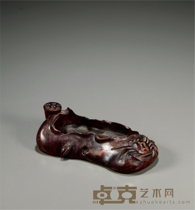 清 红木雕和谐图水盂 高4.4cm；长3.8cm