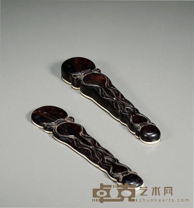 清 红木贴骨葫芦形书镇 （一对） 长18cm