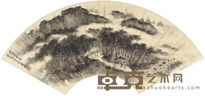 萧愻 山川烟雨图 55.5×20cm