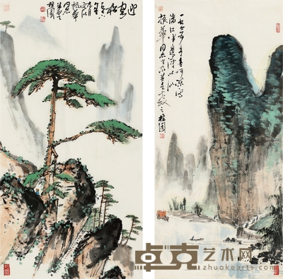 黄独峰 迎客松 漓江图 69×34cm；83×38cm