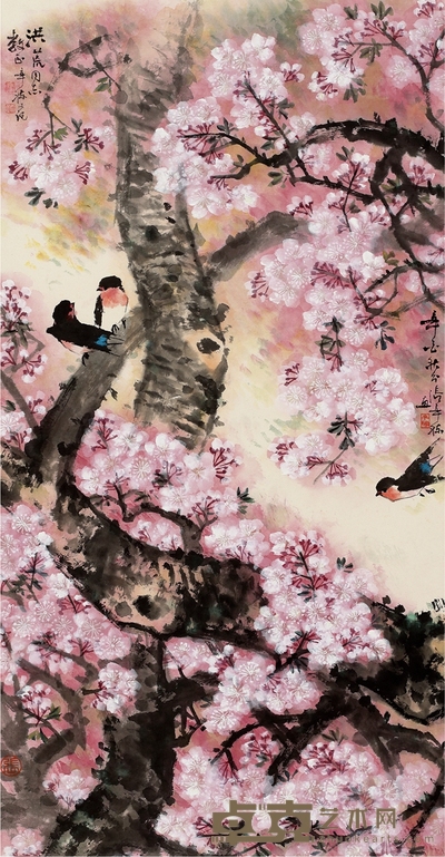 张辛稼 樱花春燕图 130×67cm