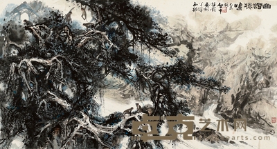 伍启中 单柏钦 幽涧猿鸣图 82.5×153.5cm