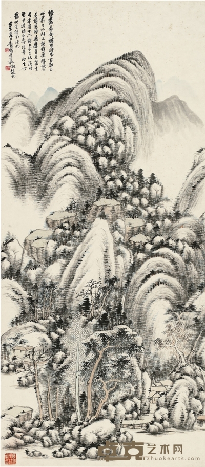 吴徴 石峦林壑图 118.5×51cm