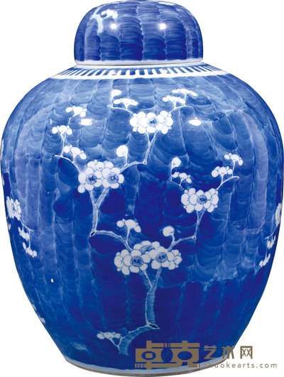 清·青花冰梅纹罐 H:35cm