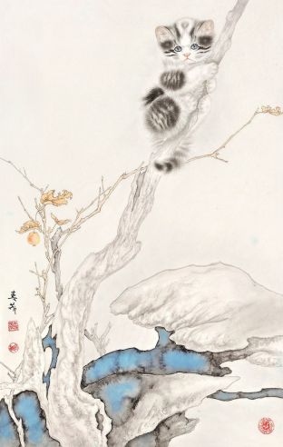 米春茂 猫树图 纸本