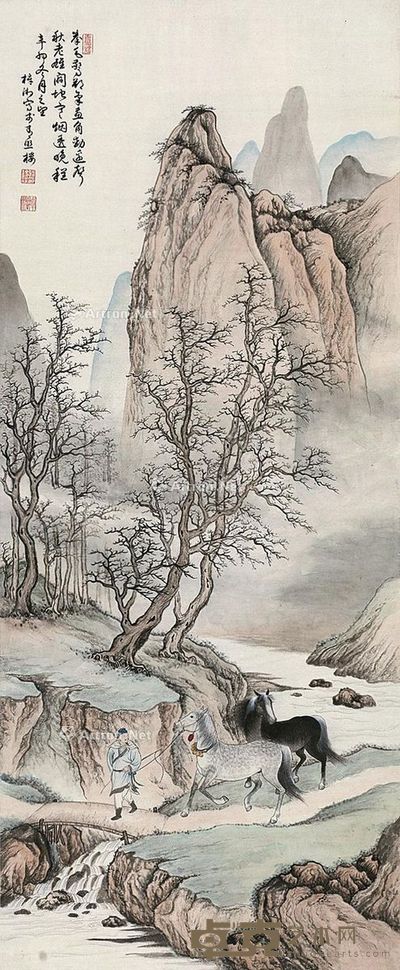 殷梓湘 牧马图 112×46cm