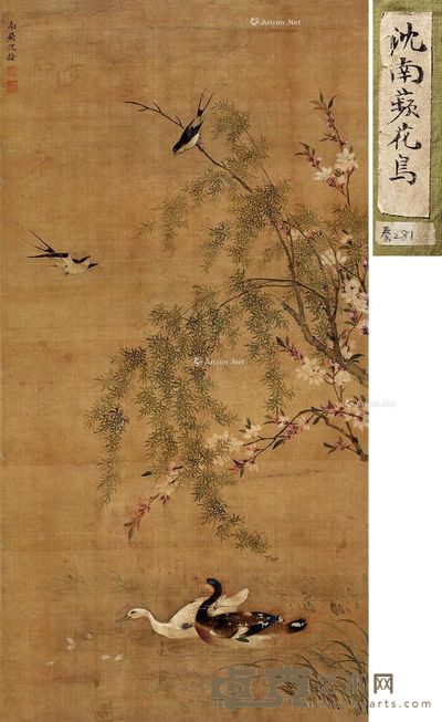 沈铨 柳燕游鸭 108.5×54cm