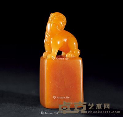 牧村款 寿山石瑞兽纽印章 高5.1cm