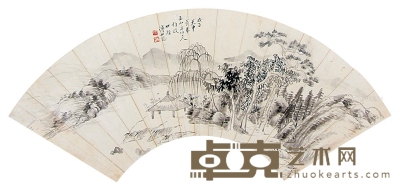 1888年作 山水 扇片 水墨纸本 16.5×51.5cm