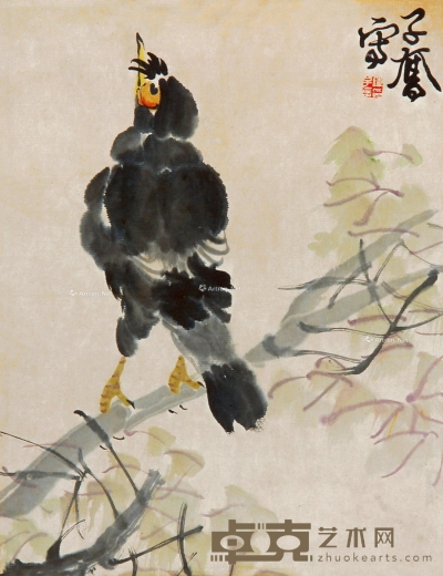 红叶八哥 镜片 设色纸本 29.5×22.5cm