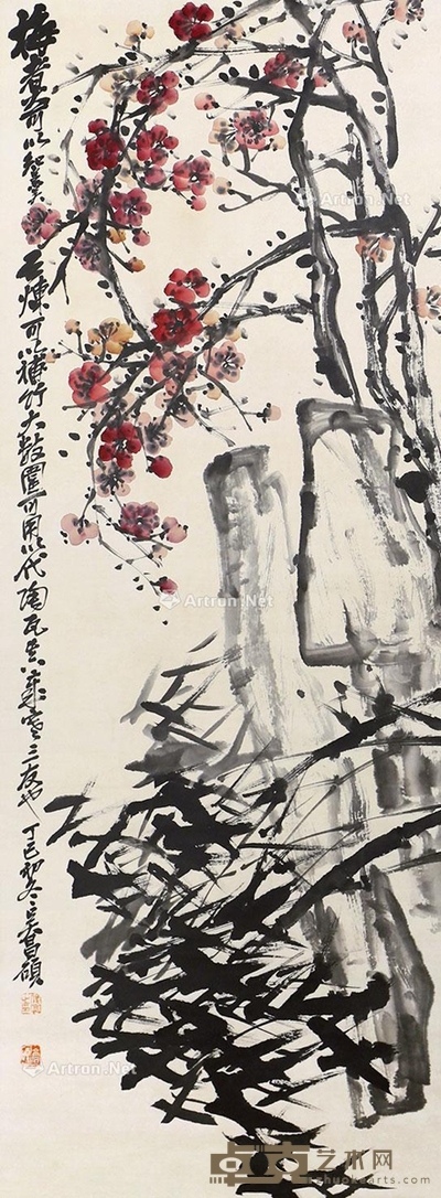 吴昌硕     梅石图 120×44cm