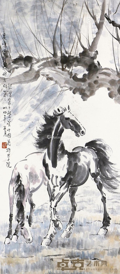 徐悲鸿     双骏图 100×46cm