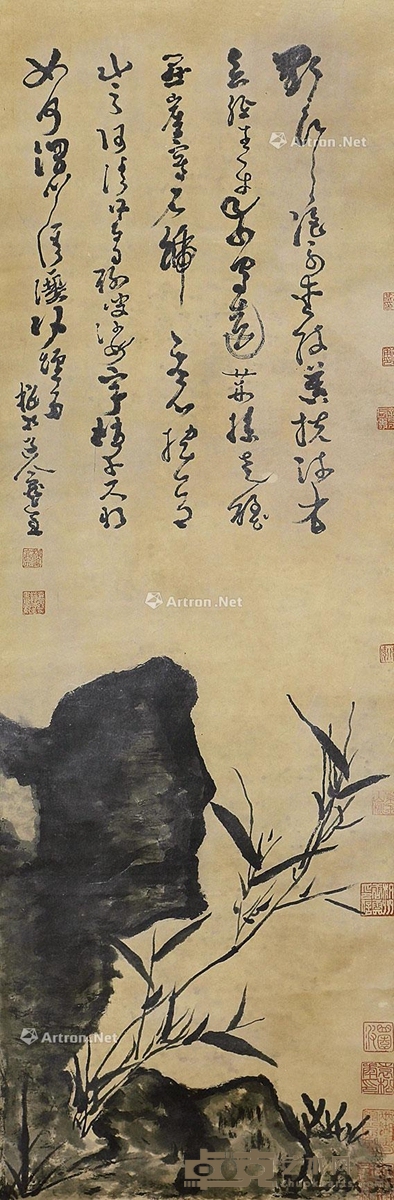 吴镇 竹石图 129×42cm