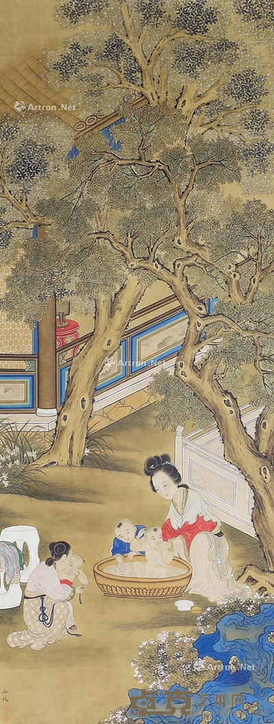 冷枚 山水人物 113×44cm