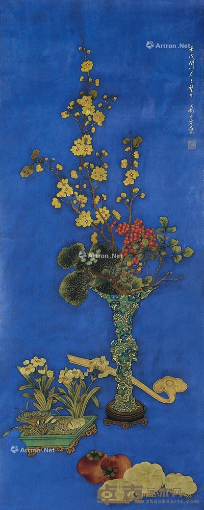 方薰 花卉 79×32cm