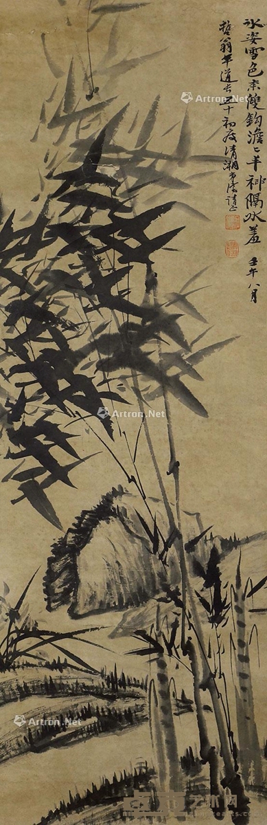 石涛 竹石图 113×36cm
