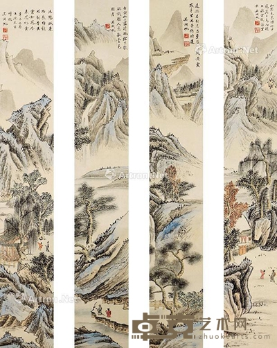 吴湖帆 山水 93×14cm×4