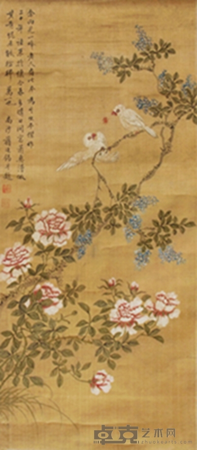 蒋庭锡 花鸟 89×39cm