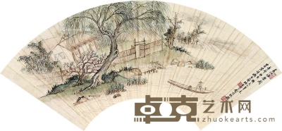 春江渔乐图 扇片 设色纸本 18×52cm