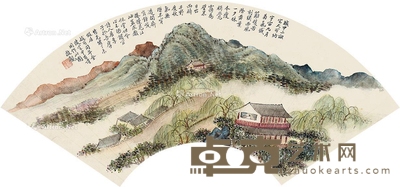 幽山陋室 扇片 设色纸本 19×52cm