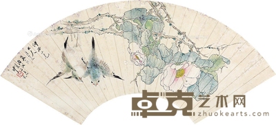 双雀图 成扇片 设色纸本 17.5×51cm
