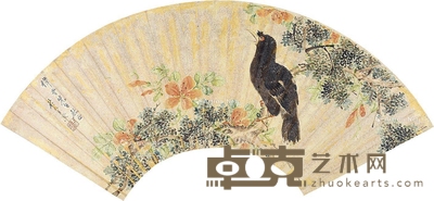 花枝小鸟 扇片 设色纸本 18×53cm