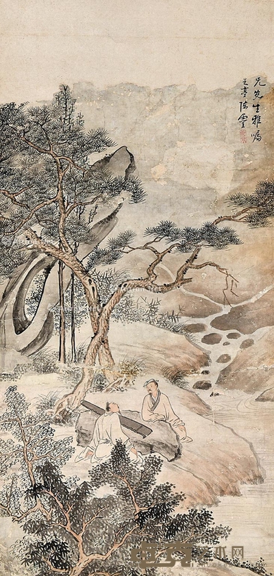 陈芝亭     抚琴 85×41cm