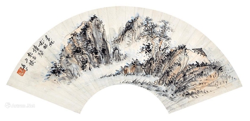 李研山     山水扇面