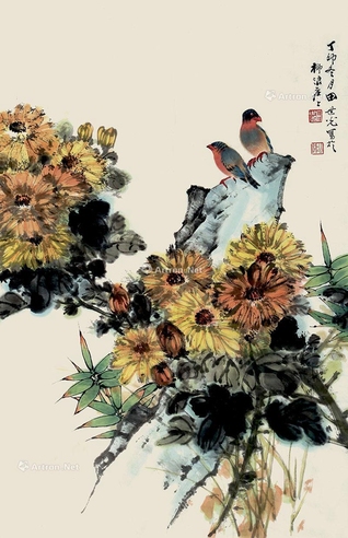 田世光     1987年作 菊竹双翠