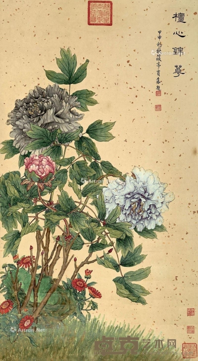 1884年作 檀心锦萼 镜心 设色纸本 73×41cm