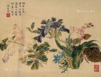 1885年作 花卉 镜心 设色绢本