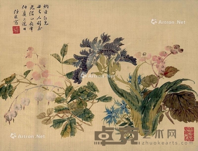 1885年作 花卉 镜心 设色绢本 41×32cm