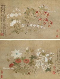 1815年作 唐人诗意（双挖） 立轴 设色纸本